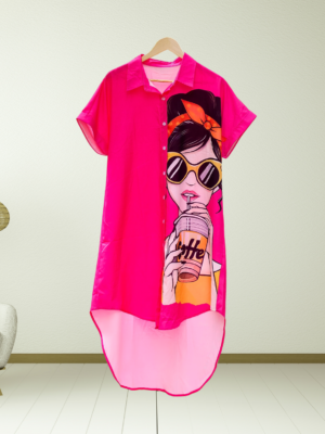 Hot Pink Pop-Art Graphic Tunic Shirt