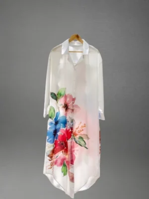 White Floral Artisan Shirt Dress
