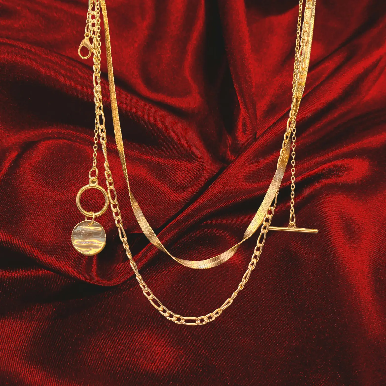 Layered Necklace – Figaro, Snake, and Geometric Chain Set