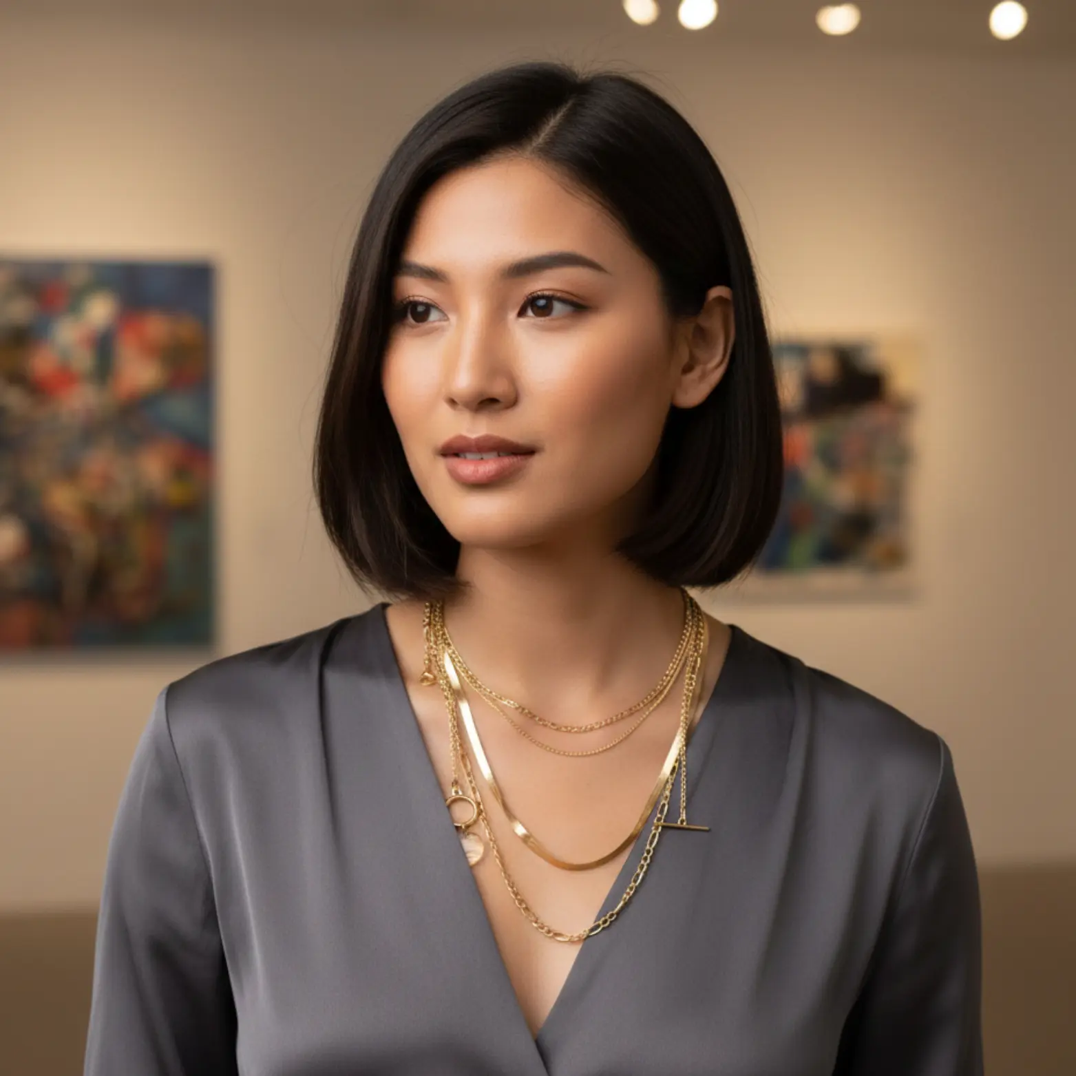 Layered Necklace – Figaro, Snake, and Geometric Chain Set - Image 2