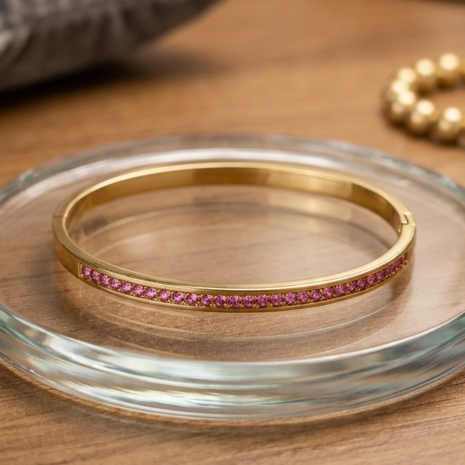 Emerald Green / Pink / White Rhinestone Bangle - Image 3