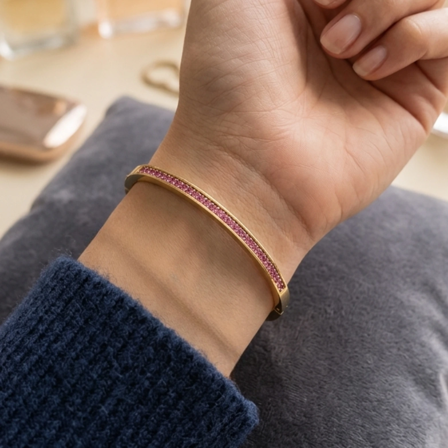 Emerald Green / Pink / White Rhinestone Bangle - Image 4