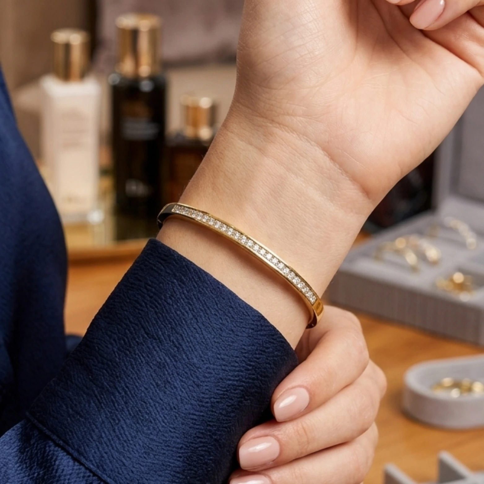 Emerald Green / Pink / White Rhinestone Bangle - Image 5