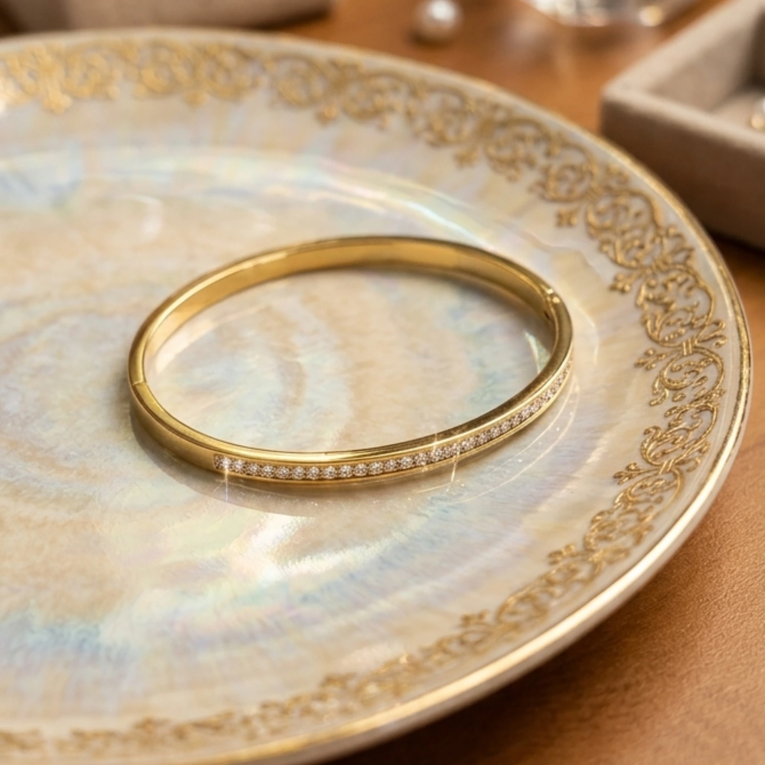 Emerald Green / Pink / White Rhinestone Bangle - Image 6