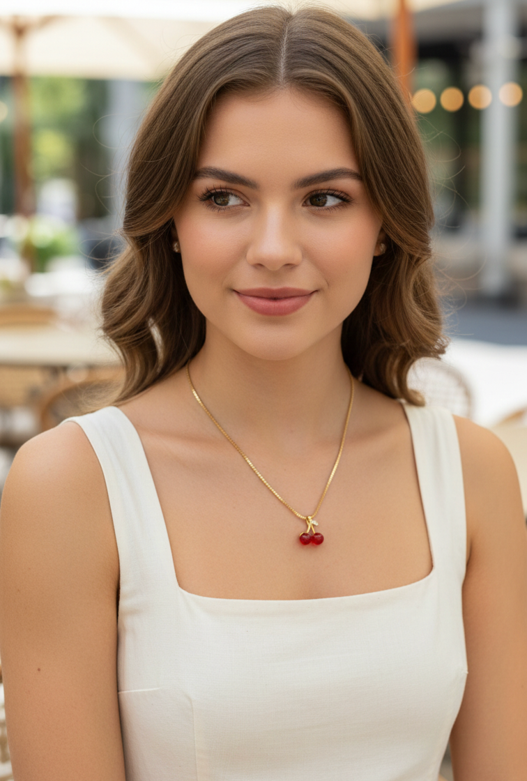women’s elegant Cherry Pendant Necklace - Image 2