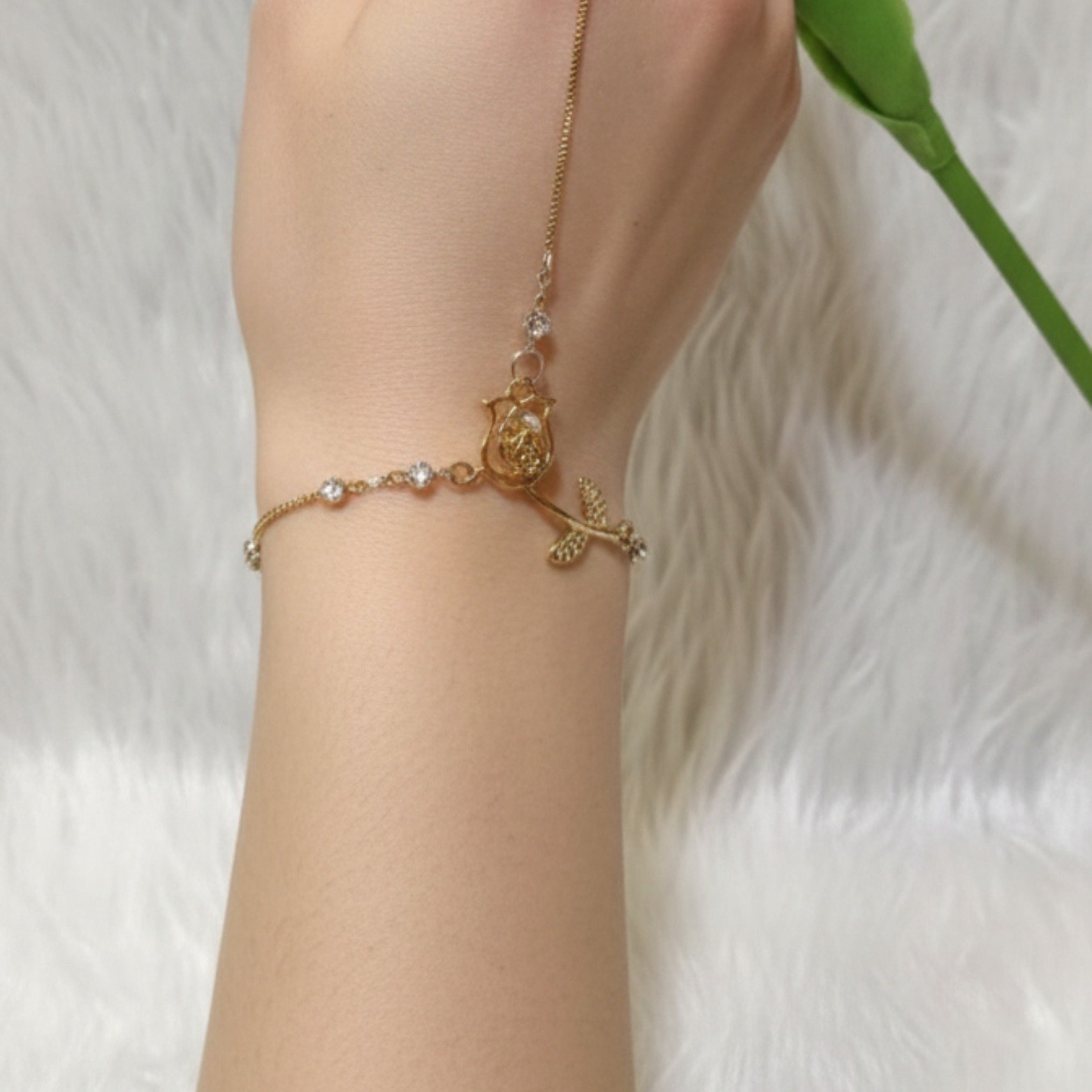 Flower Charm Bracelet – Dainty Adjustable Box Chain - Image 2