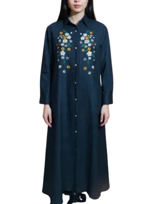 Floral Embroidered Long-Sleeve Gown