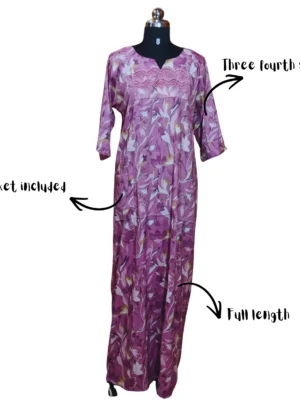 Elegant Floral Comfort: Full-Length Cotton Nightgown with Pockets