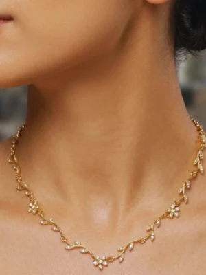 Elegant Gold Plated Floral Vine Jewelry Set - Necklace, Earrings & Bracelet for Women