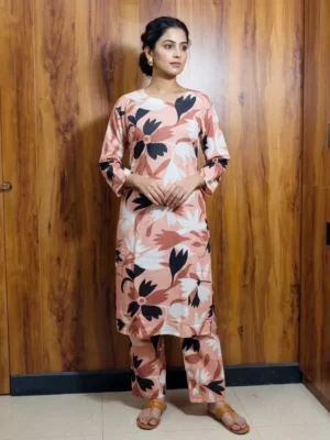 Peach Floral Cotton Co-ord Set