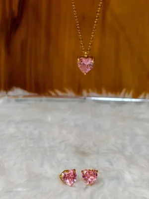 Pink gemstone necklace and earrings