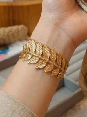 Openable Gold Leaf Cuff Bracelet - Nature-Inspired Statement Bracelet