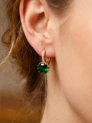 Xuping Jewel Green Geometric AD Studded Hoop Earrings