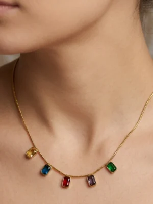 Gold Plated Gemstone Drop Gold Pendant Necklace