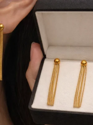 Gold Plated Anti Tarnish Stainless Steel Contemporary Tassel Earrings (Small)