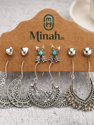 Trendy Oxidized German Silver Plated Earrings For Women ( 6 pair combo)