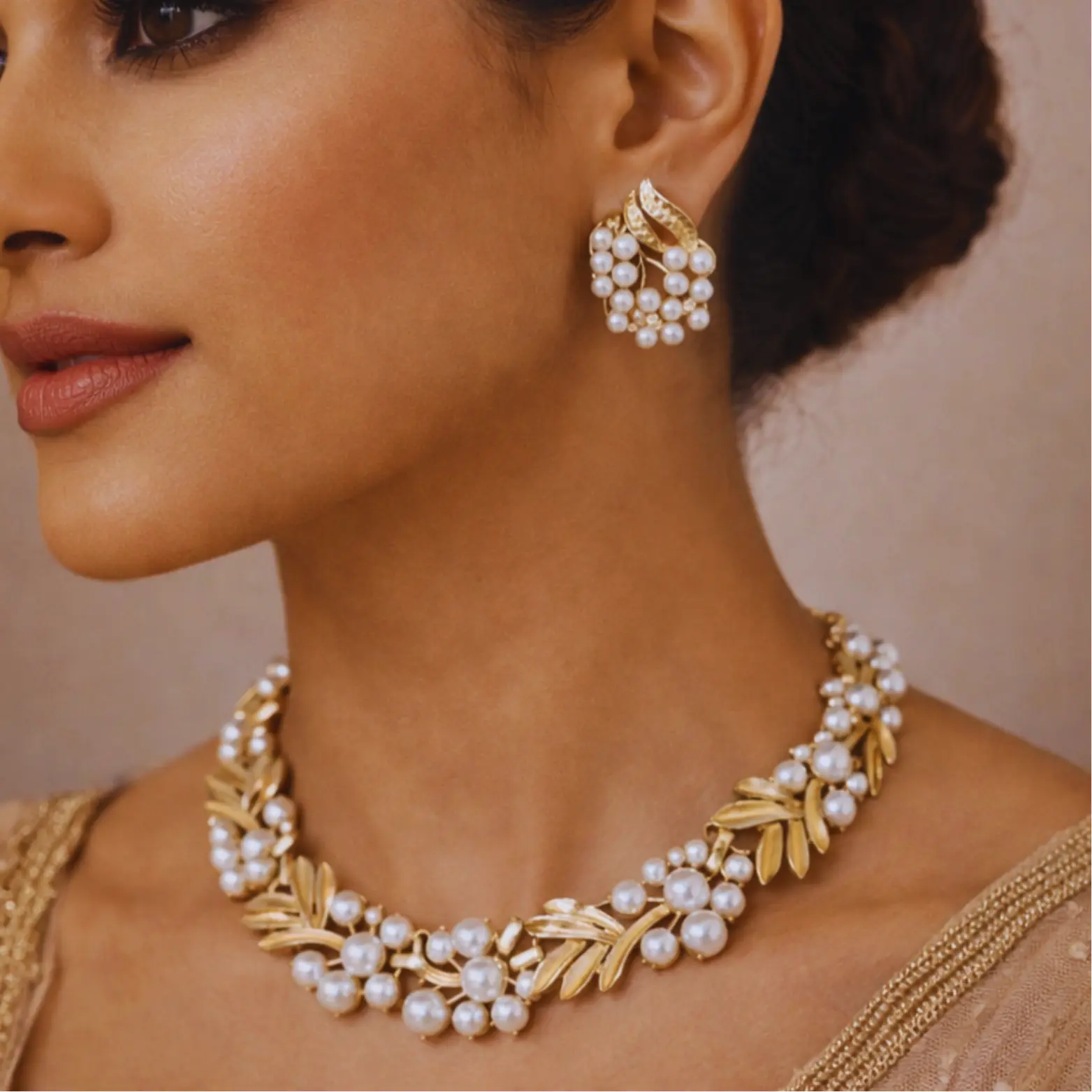 Gold pearl necklace set - Image 2