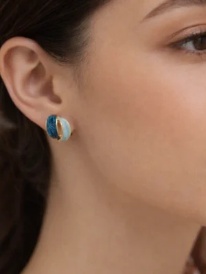 Designer color block stud Blue green enamel earrings