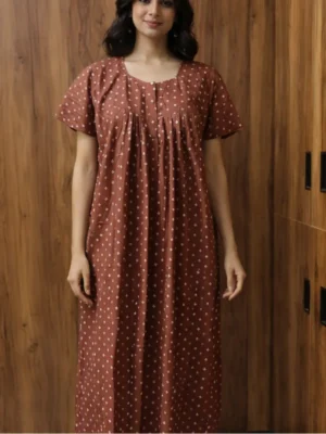 Brown printed cotton nighty Kerala
