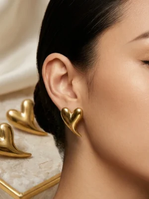 Gold Plated Stainless Steel Anti Tarnish Heart Themed Stud Earrings