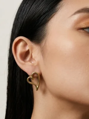 Gold Plated Stainless Steel Anti Tarnish Heart Themed Stud Earrings