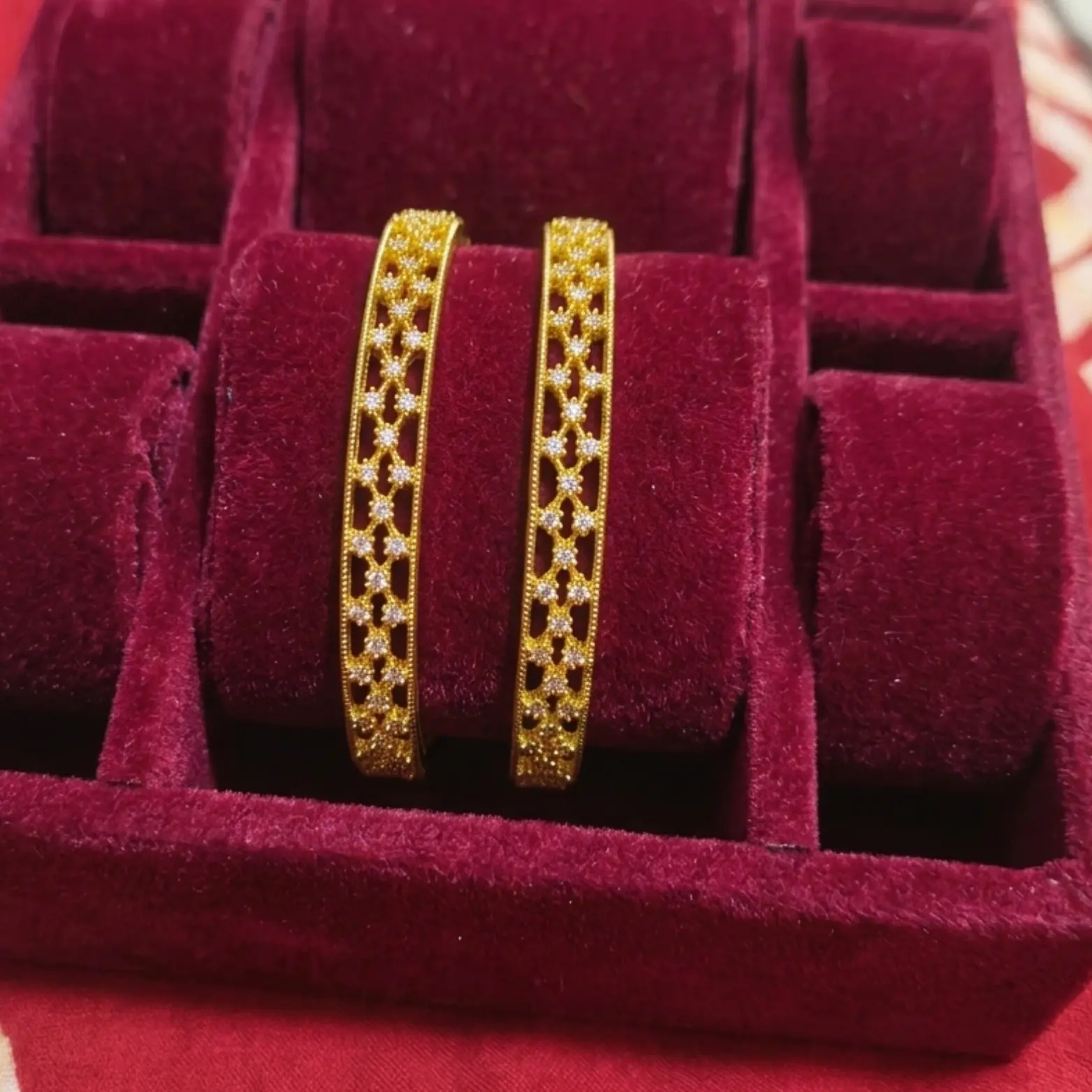 Gold-plated cubic AD Stone mesh bangles: SET OF 2