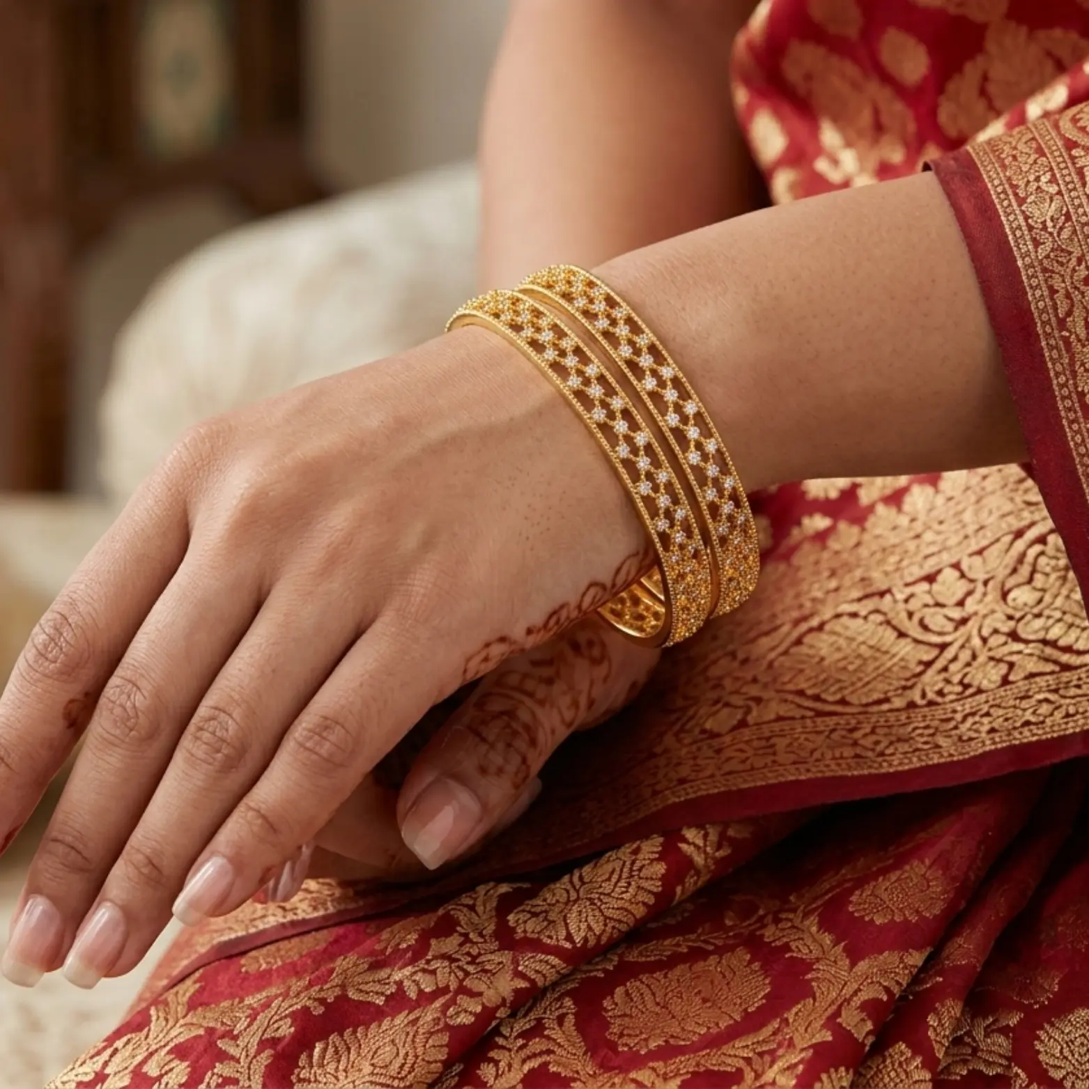 Gold-plated cubic AD Stone mesh bangles: SET OF 2 - Image 2