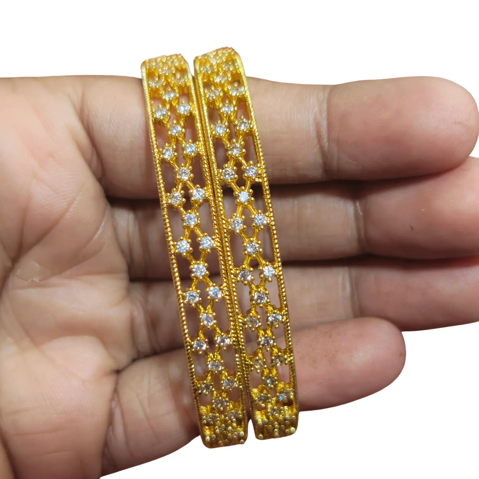 Gold-plated cubic AD Stone mesh bangles: SET OF 2 - Image 3