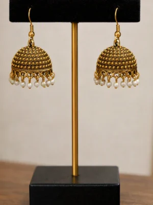 Gold jhumka with pearl drops