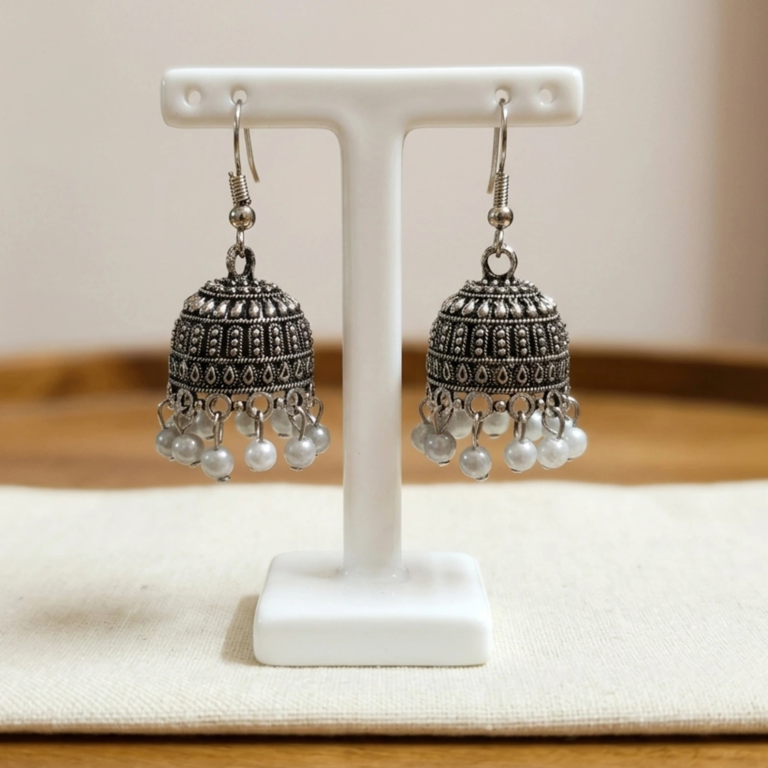 Oxidized silver jhumka earrings