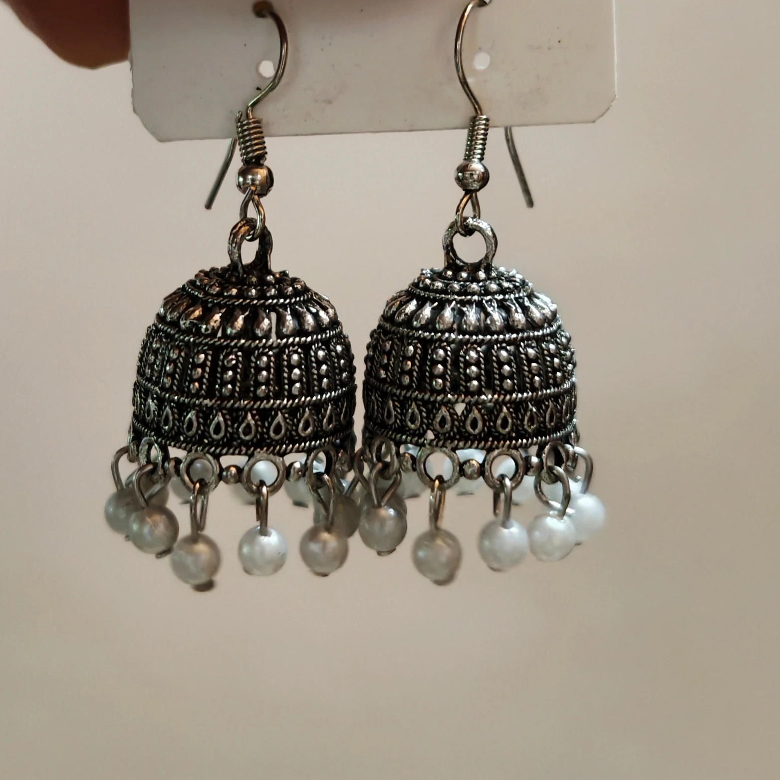 Oxidized silver jhumka earrings - Image 2