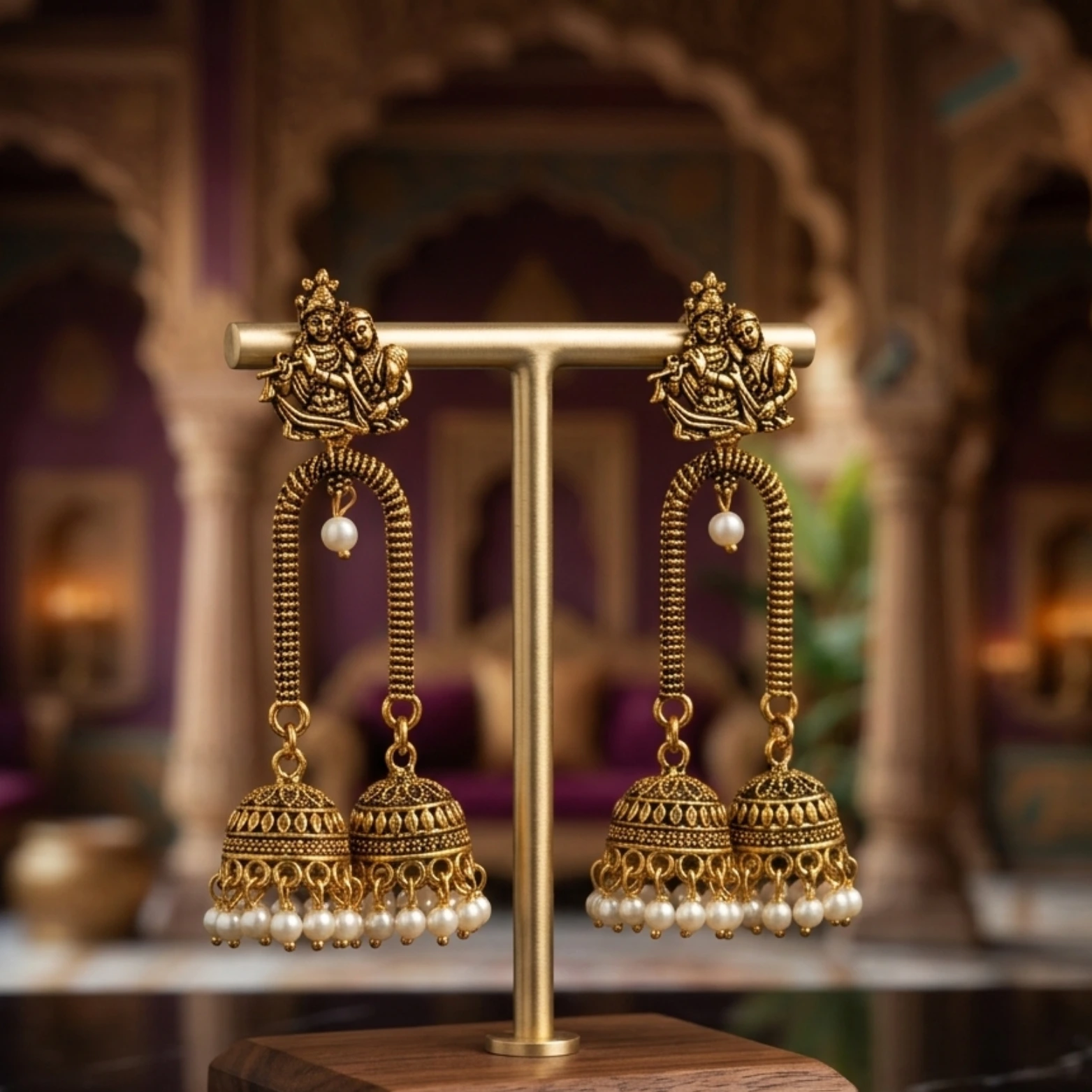 Antique gold jhumka : temple‑inspired gold jhumkas that radiate grace. - Image 2