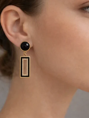 Korean Fashion Black Earring Luxury Glow – Black & Gold Crystal Earrings