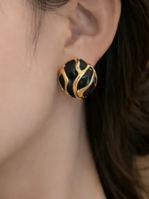 Korean Design Square Shape Black Stud Earrings
