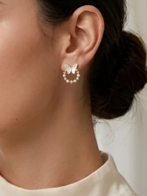 Korean Fashion Butterfly Stud Pearl Drop Earrings