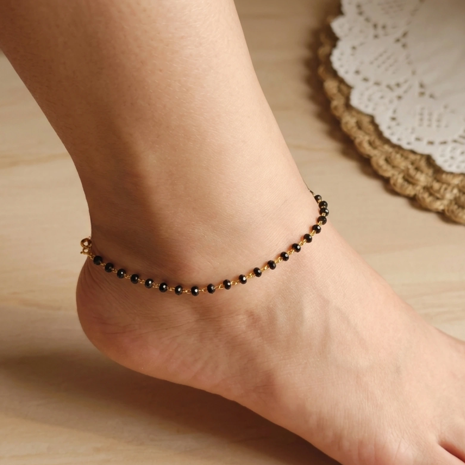 Black bead anklet
